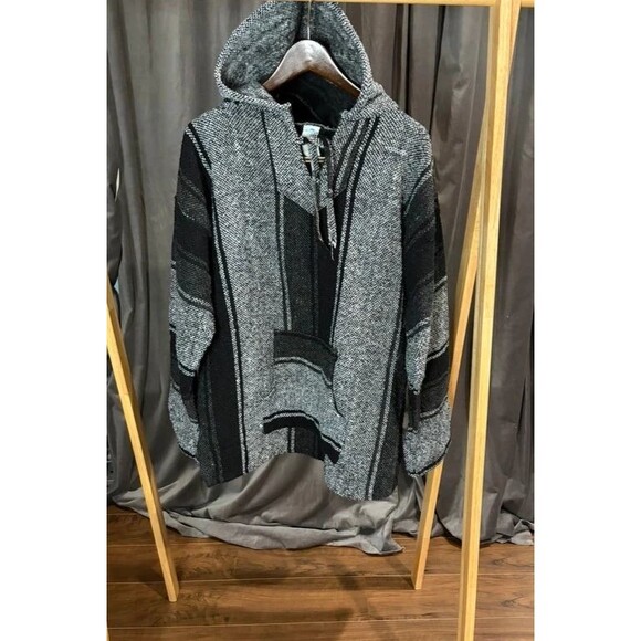 no brand Other - Vintage La Malinche Mexican Baja Hoodie Black Grey poncho Jerga Medium